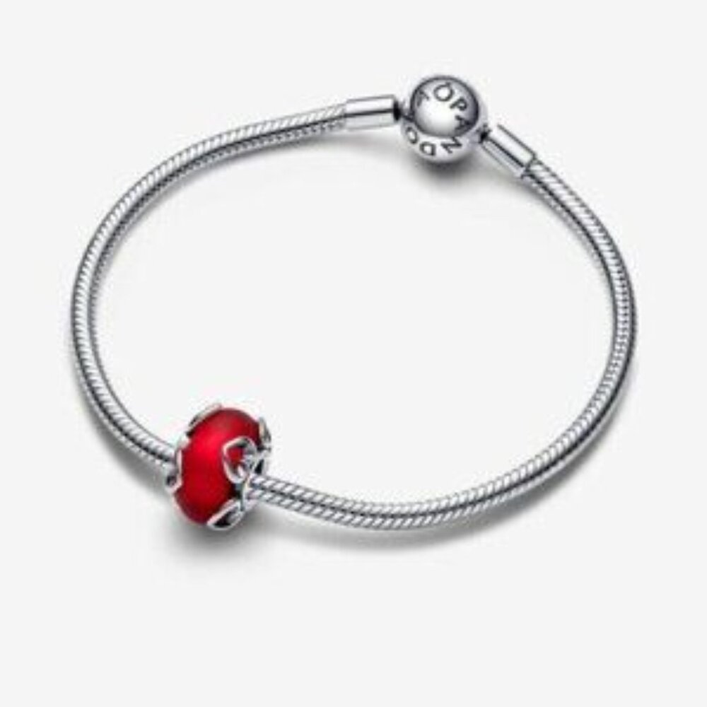 Pandora Frosted Red Murano Glass & Hearts Charm - Picture 2 of 3